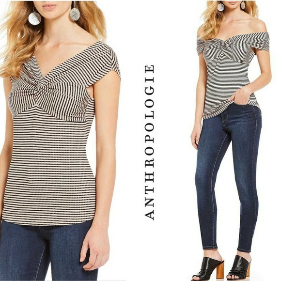 🆕 Anthropologie Stripes Blouse. Pink & Black . Ribbed Fabric. NWT - Picture 1 of 11